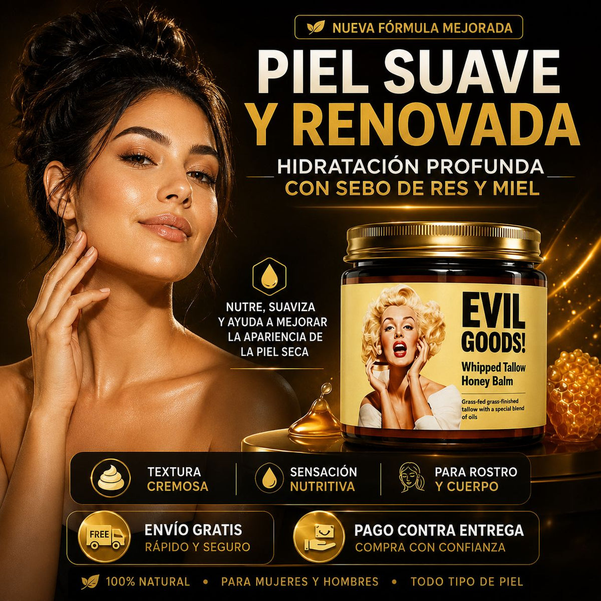 🔥 "Piel renovada con hidratación profunda ✨ Sebo de res + miel natural 🐄🍯"